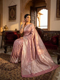 Rosé Zari Saree — Handwoven Tissue Silk with Gold Border