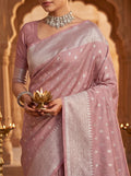Rosé Zari Saree — Handwoven Tissue Silk with Gold Border