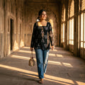 Noir Bloom Kurti Block Print · Full Sleeve · Short Kurti