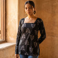 Noir Bloom Kurti Block Print · Full Sleeve · Short Kurti